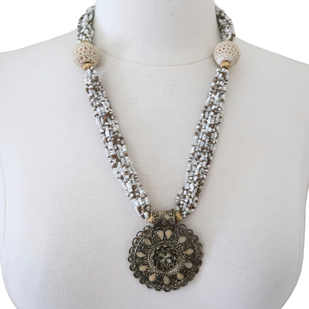 Multi strand beaded Boho pendant necklace